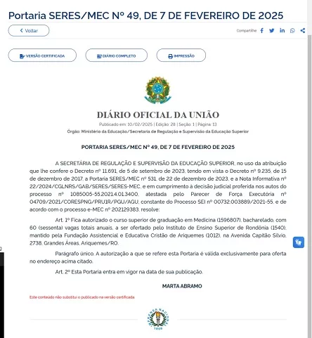 Faculdade de Medicina em Ariquemes é oficializada e se torna realidade com atuação do deputado Thiago Flores 