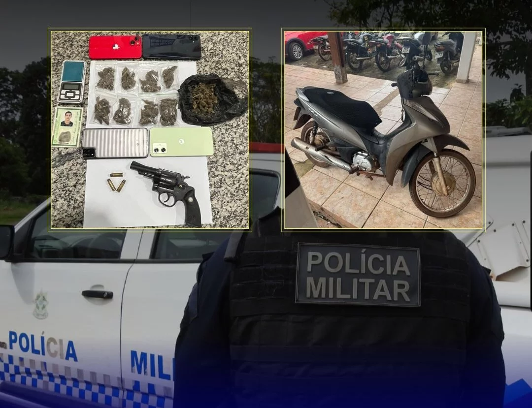 PM recupera moto e apreende drogas e arma em Pimenta Bueno